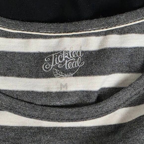 Tickled Teal Gray & White Striped Midi Dress M - Picture 8 of 10